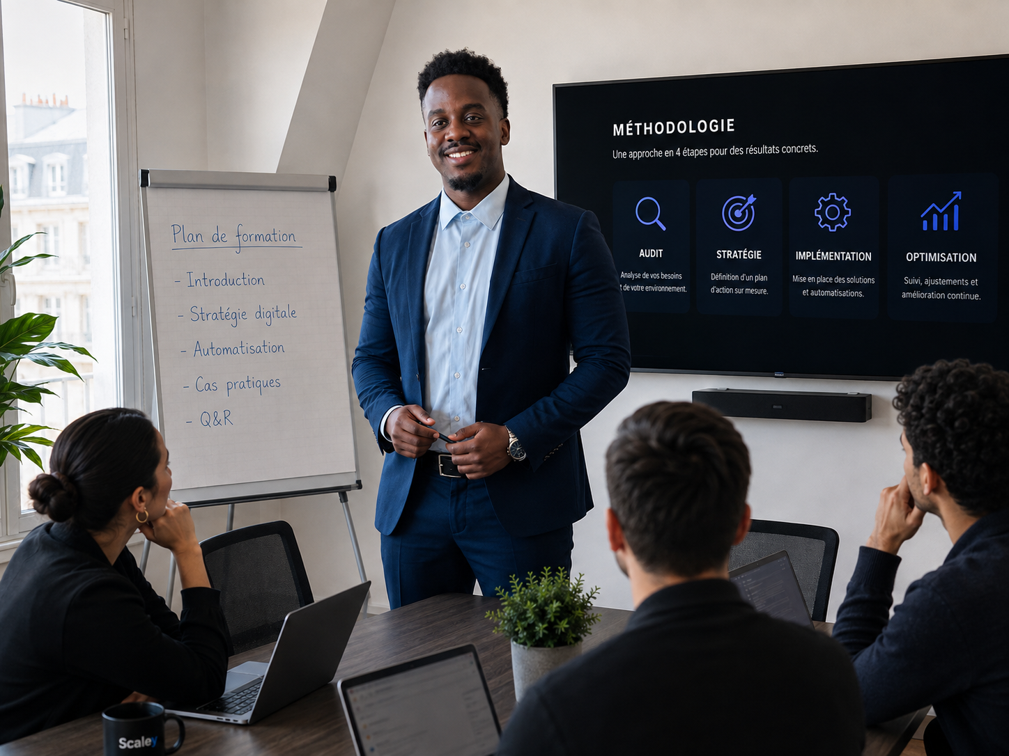 Kenny, fondateur de Scaley, en session de travail avec des clients